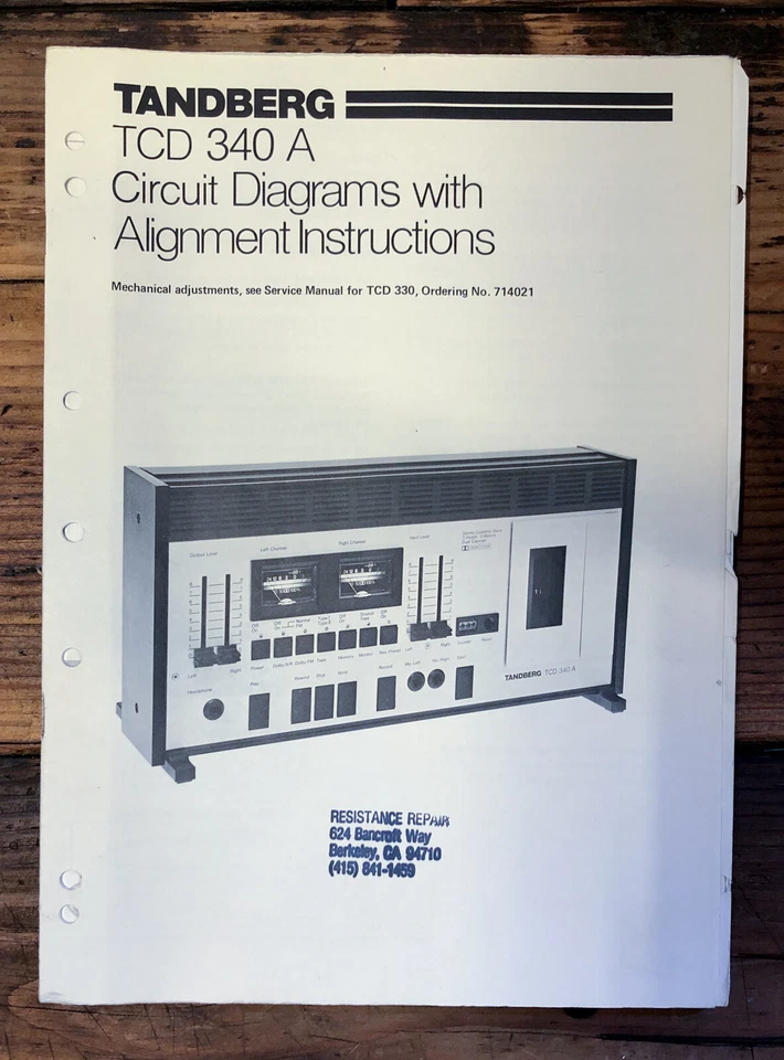 Manual de alineación y diagramas de circuito de casete Tandberg TCD-340A *Original* Foto 1 de 1