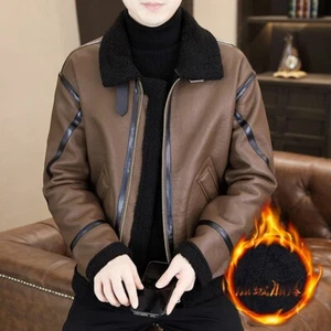 Leather Jacket Men's Winter Leather Jacket Thickened Velvet Youth Fur All in One - Picture 1 of 9