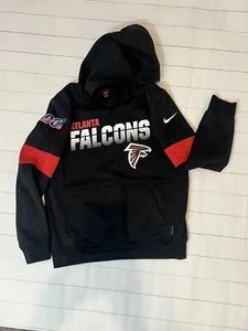 Nike Atlanta Falcons DriFit Hoodie Sz Youth Medium Black Red Pullover NFL 100 Yr - Picture 1 of 5