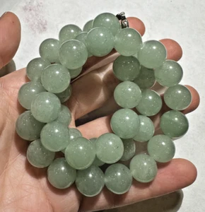 Carved Jade Jadeite Green Bead Chunky 20.5" Heavy  109.5g Necklace - Picture 1 of 8