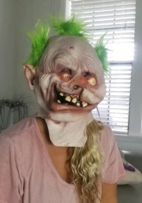 FULL MASK HALLOWEEN Clown Green Hair MONSTER COSTUME SCARY ADJUST Horror NWT - Image 1 of 4