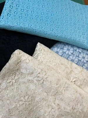 Vintage Lace Fabric Lot - Blue White Black Daisy Floral Pieces 13+ yards overall - Image 1 of 4