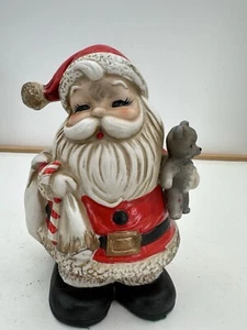 Vintage 5610 Homco Santa Bank With Sack/Teddy Bear ~ Has Stopper ~ 6” - Picture 1 of 4