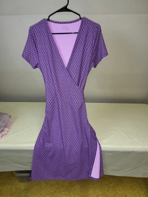 Wrap Dress MEDIUM Tall  Purple Lavender Pattern Short Sleeve Eddie Bauer - Image 1 of 4
