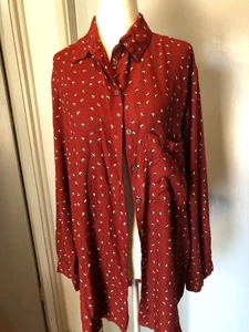 TREE OF LIFE Maroon Patterned Rayon Button Down Blouse Size L - Picture 1 of 5