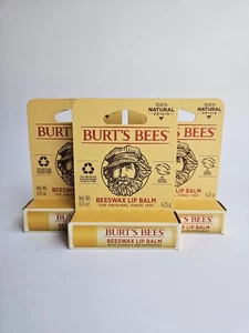 Burt's Bees Lip Balm Beeswax 0.15 Oz 3 Count A100% Natural Origin Cruelty Free - Picture 1 of 5