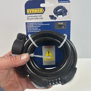 Syneco Bicycle Combination Cable Lock With LED & Frame Mount 1.8m Bike Security - Bild 1 von 11