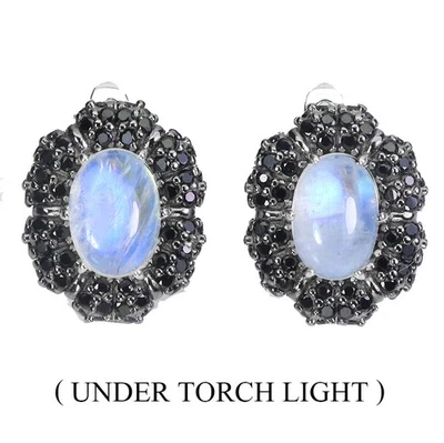 Pendientes de plata de ley 925 piedra lunar ovalada 7x5 mm espinela piedras preciosas joyería Foto 1 de 4