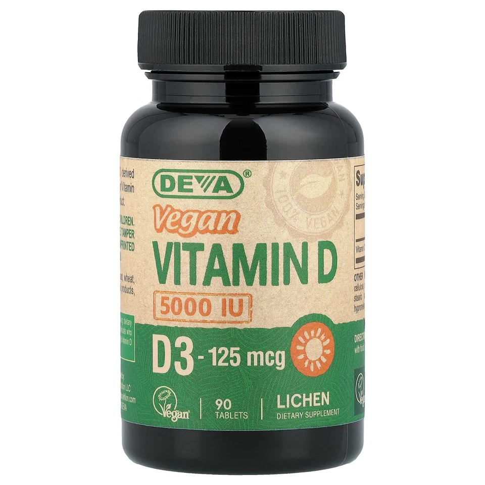 Веганский витамин D3, 125 мкг (5000 МЕ), 90 таблеток - Изображение 1 из 2