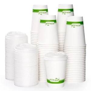100 Count 12 oz Compostable Paper Coffee Cups, Biodegradable Disposable Coffe... - Picture 1 of 8