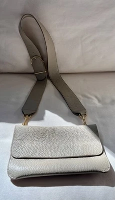 Cuyana system flap bag with wide strap, Stone, gold tone hardware - Image 1 of 4