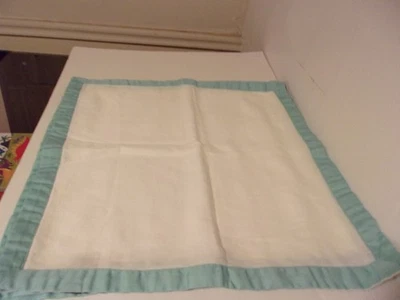 White w/ Mint Green or Aqua  Trim 100%  Cotton  19"x19" Dinner Napkins - Image 1 of 4