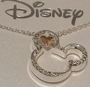 DISNEY “I LOVE MICKEY”MOUSE FINE SILVER PLATED & ROSE GOLD NECKLACE, GIFT - Picture 1 of 6