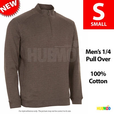 Kirkland Signature Men's 1/4 100% Cotton Active Pullover Sweater S SMALL BROWN - Image 1 of 2