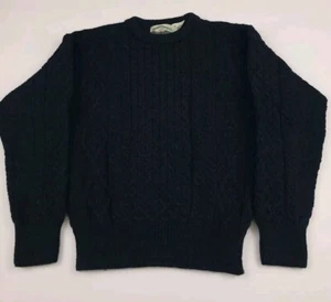 Vintage Aran Crafts Ireland Merino Wool Cable Knit Sweater Blue Green Aqua Sz S - Picture 1 of 4