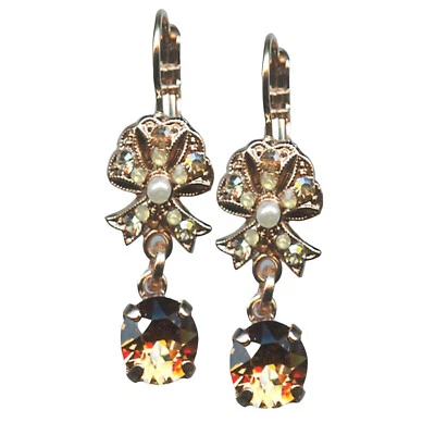 Pendientes Mariana Elegante Lazo Ópalo Arena, Sombra Dorada y Cuarzo Ahumado Austriaco... Foto 1 de 3