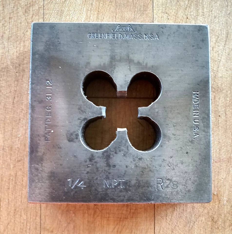 GTD Greenfield Square NPT matriz de rosca de tubo para rosca de tubo de 1/4" EUA - Imagem 1 de 1