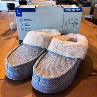 Dearfoams women’s memory foam slip on cozy house shoes slippers gray L(9-10) - Image 1 of 4