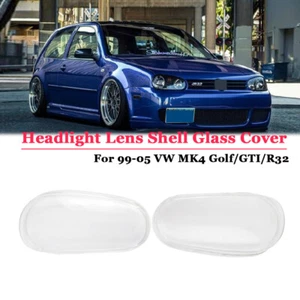2x Front Headlight Lens Cover Lampshade For 1999-2005 VW MK4 Golf/GTI/R32 Clear - Picture 1 of 8