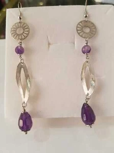 Orecchini donna pendenti Ametista viola,argento 925 idea regalo Earrings Silver - Foto 1 di 1