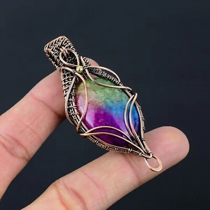 Rainbow Solar Quartz Copper Wire Wrapped Pendant Jewelry Gift For Her CCP-017 - Picture 1 of 6