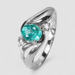 Anillos enchapados en oro blanco turmalina paraiba azul plata de ley 925 talla 7,25 - Imagen 1 de 9