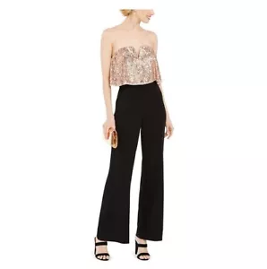 Adrianna Papell Womens Petite 12P Rose Gold Black Popover Jumpsuit NWT CC80 - Picture 1 of 4
