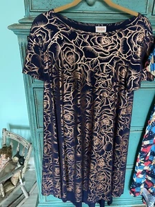 Navy & Gold Roses Carly Dress - Picture 1 of 7