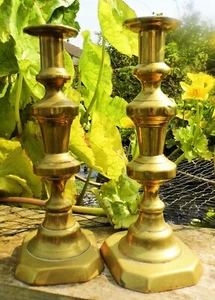 Candlesticks PAIR LARGE brass candle stick 19th century antique VVV Z - Picture 1 of 6