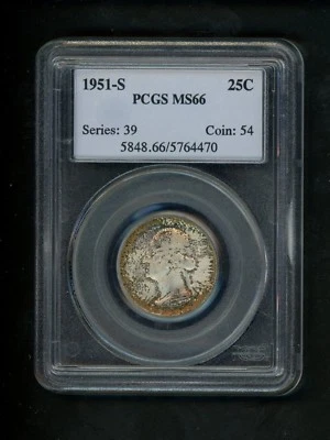 1951-S US Washington Quarter 25c .25 PCGS MS66 Uncirculated Wild Golden Toning - Image 1 of 4