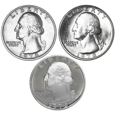 1978 P D S Washington Quarter Year Set Proof & BU US 3 Coin Lot Cover