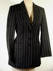 ESCADA Neiman Marcus blazer blu navy con righe bianche in lana, 34, 4, bottoni logo - Foto 1 di 7