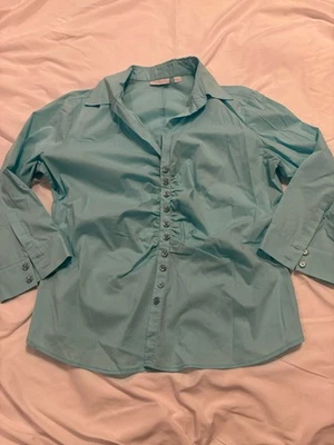 Camisa New York & Company Mujer Azul Botón Delantero Manga Larga Carrera L Excelente Foto 1 de 3