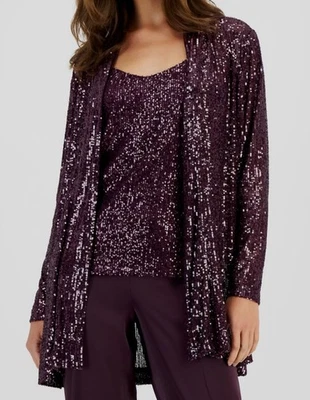 Anne Klein Women's Purple Sequin Embellished Open-Front Jacket Size XL - Image 1 of 2