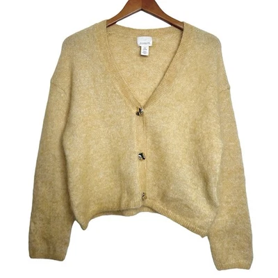 Cárdigan H&M Mezcla Lana Mohair XS Mantequilla Amarillo Oro Botón Grueso Tejido Suéter Foto 1 de 4