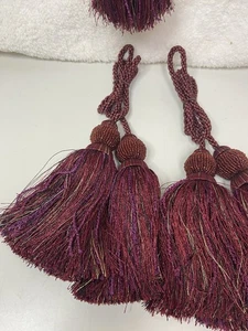 Lot Of 4 Rope Tassel Curtain Tie Backs Maroon Purple Gold 27” Beaded - Picture 1 of 6
