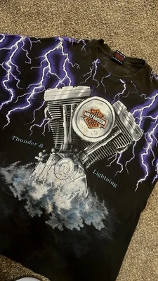 Vintage Single Stitch Thunder & Lightning Harley Tee AOP - Image 1 of 4