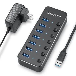 USB 3.0 Hub, 7 Port Powered USB Hub Expander Aluminum USB 3.0 Data Port hub w... - Picture 1 of 8