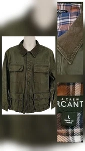 J.Crew Mercantile Jacket L Green Utility Field Coat Mens Corduroy Collar - Picture 1 of 11