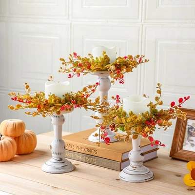 6 Pcs Thanksgiving Rustic Wooden Candle Holders for Pillar Farmhouse Candles ... - Image 1 of 4