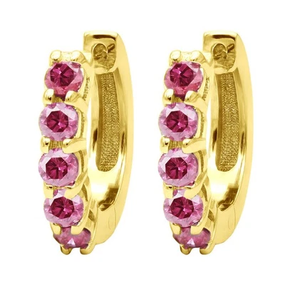 Women's 14k Gold Ruby Small Huggie Earrings 1/2 Inch 1 Carat  - Image 1 of 4