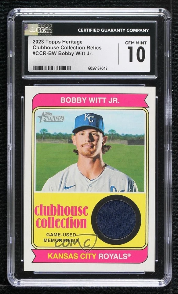 2023 Topps Heritage Clubhouse Collection Relics Bobby Witt Jr CGC 10 Gem Mint - Image 1 of 2