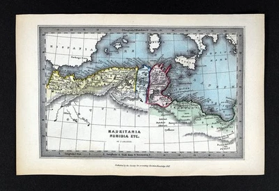 Mapa Arqueiro 1847 África Antiga Mauritânia Numídia Cartago Marrocos Argélia SPCK - Imagem 1 de 4
