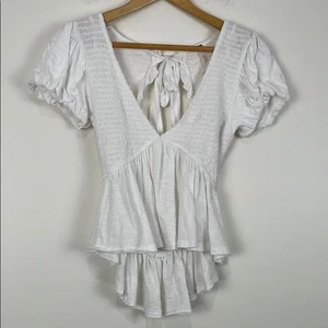 Blusa Free People XS Boho blanca peplum para mujer espalda abierta cuello en V - Imagen 1 de 5