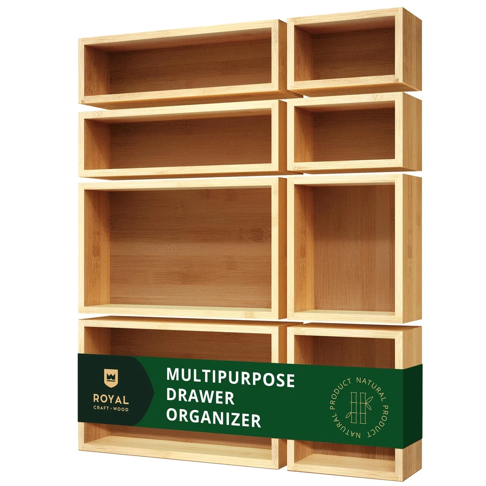 ROYAL CRAFT WOOD Luxury Bamboo Storage Box Bin Set - Multi-Use Natural