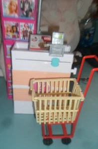 Barbie Supermarket Playset Checkout Stand And Shopping Cart - Picture 1 of 3