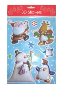 3D Christmas Bubble Stickers Santa Snowman Penguin Rudolph Snowflakes - Picture 1 of 1