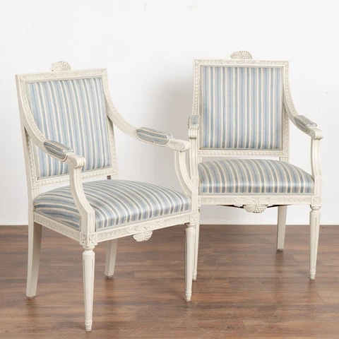 Pair, White Painted Arm Chairs, Sweden circa 1900's Cover