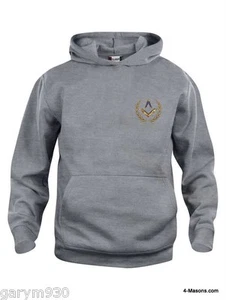 Masonic Mason Non Zip Grey Hoody with Square & Compass Design (new low price) - Picture 1 of 1
