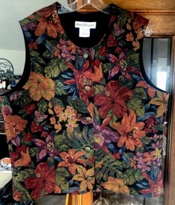 Vintage Norm Thompson Vest Womens XL Embroidered Floral Print Made In USA EUC - Picture 1 of 18